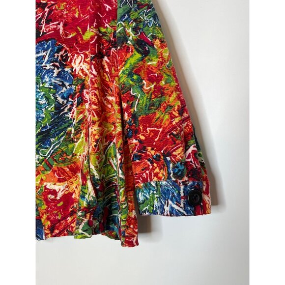 Chico's Cotton SIlk 3/4 Sleeve Crop Blazer Multi-Color Floral Abstract Size 1/ M - Picture 3 of 8